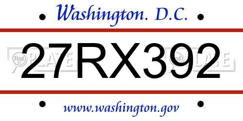 27RX392 District Of Columbia License Plate