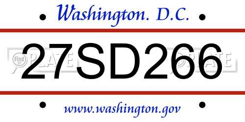 27SD266 District Of Columbia License Plate