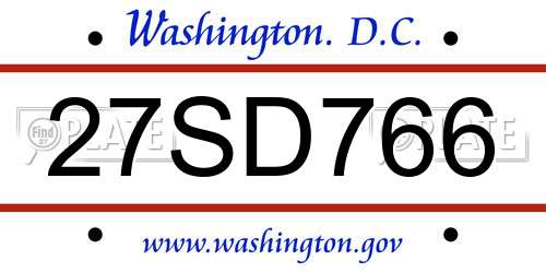 27SD766 District Of Columbia License Plate