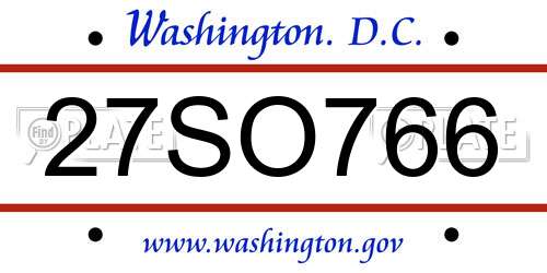 27SO766 District Of Columbia License Plate