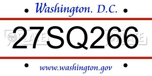 27SQ266 District Of Columbia License Plate
