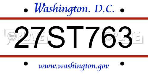 27ST763 District Of Columbia License Plate
