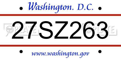 27SZ263 District Of Columbia License Plate