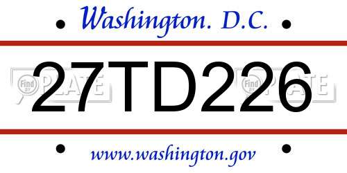 27TD226 District Of Columbia License Plate