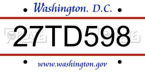 27TD598 District Of Columbia License Plate