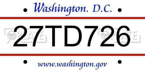 27TD726 District Of Columbia License Plate