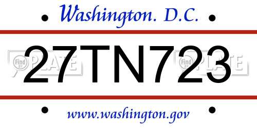 27TN723 District Of Columbia License Plate