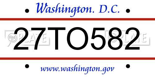27TO582 District Of Columbia License Plate