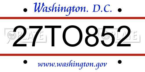 27TO852 District Of Columbia License Plate