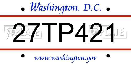 27TP421 District Of Columbia License Plate