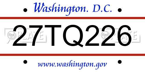 27TQ226 District Of Columbia License Plate
