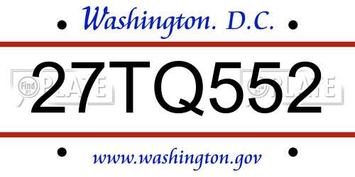 27TQ552 District Of Columbia License Plate