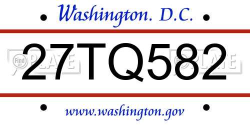 27TQ582 District Of Columbia License Plate
