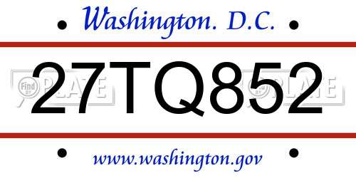 27TQ852 District Of Columbia License Plate