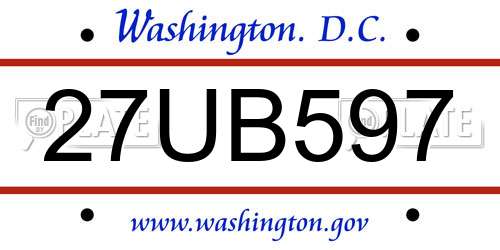 27UB597 District Of Columbia License Plate