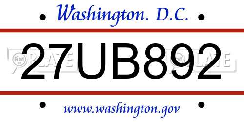27UB892 District Of Columbia License Plate