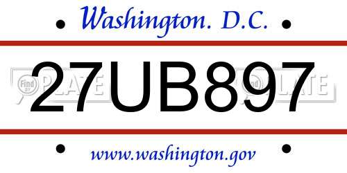 27UB897 District Of Columbia License Plate