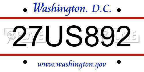 27US892 District Of Columbia License Plate