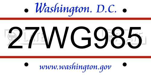 27WG985 District Of Columbia License Plate