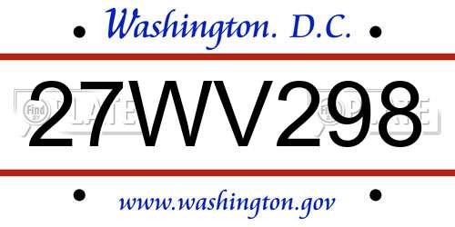 27WV298 District Of Columbia License Plate