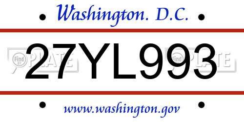 27YL993 District Of Columbia License Plate