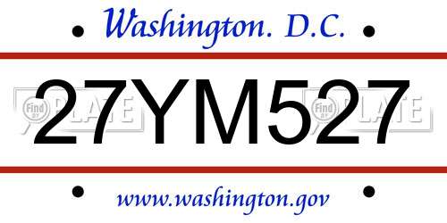 27YM527 District Of Columbia License Plate