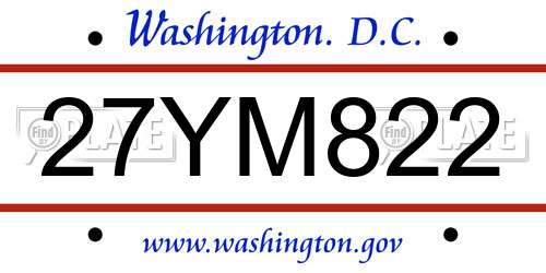 27YM822 District Of Columbia License Plate