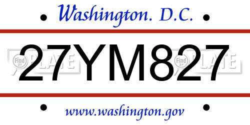 27YM827 District Of Columbia License Plate