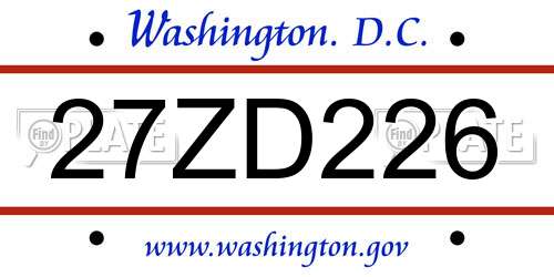 27ZD226 District Of Columbia License Plate