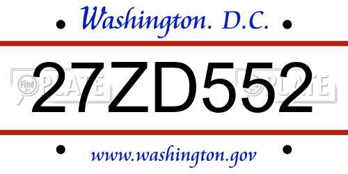 27ZD552 District Of Columbia License Plate