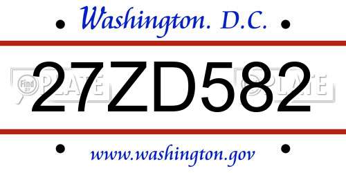 27ZD582 District Of Columbia License Plate