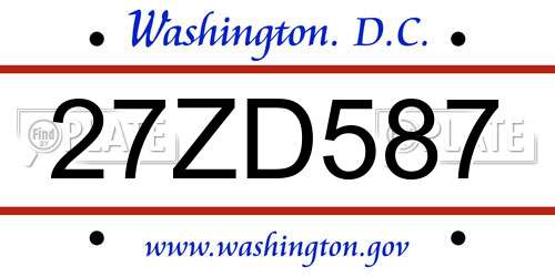 27ZD587 District Of Columbia License Plate