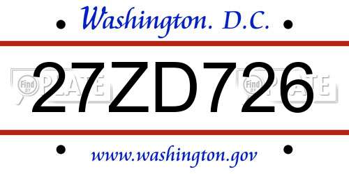 27ZD726 District Of Columbia License Plate