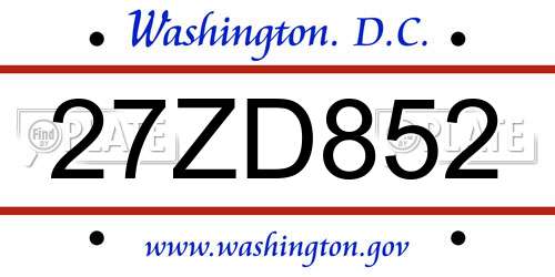 27ZD852 District Of Columbia License Plate