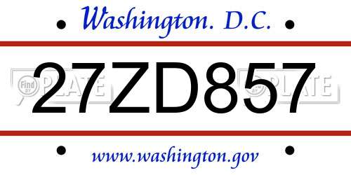 27ZD857 District Of Columbia License Plate