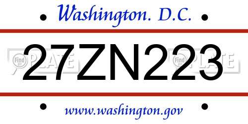27ZN223 District Of Columbia License Plate