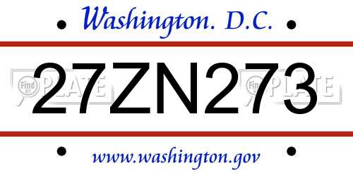 27ZN273 District Of Columbia License Plate