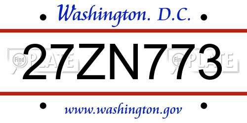 27ZN773 District Of Columbia License Plate