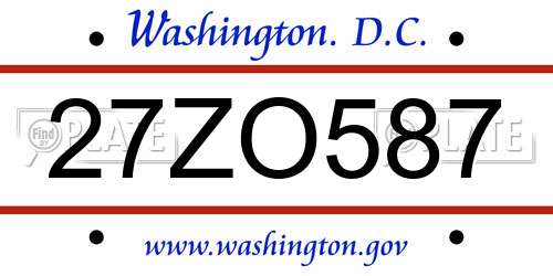 27ZO587 District Of Columbia License Plate