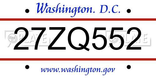 27ZQ552 District Of Columbia License Plate