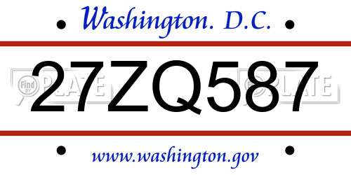 27ZQ587 District Of Columbia License Plate