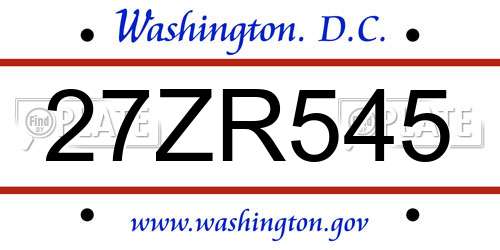 27ZR545 District Of Columbia License Plate