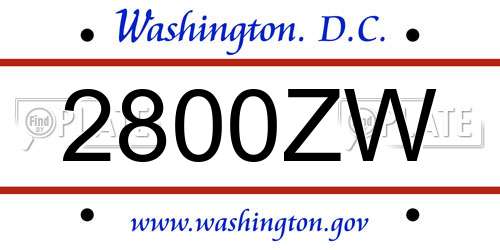 2800ZW District Of Columbia License Plate
