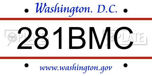 281BMC District Of Columbia License Plate