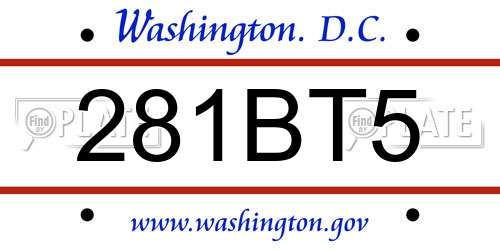 281BT5 District Of Columbia License Plate