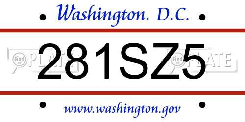 281SZ5 District Of Columbia License Plate