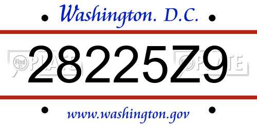 28225Z9 District Of Columbia License Plate