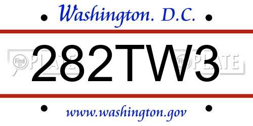 282TW3 District Of Columbia License Plate