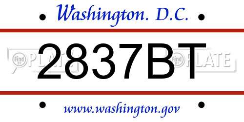 2837BT District Of Columbia License Plate