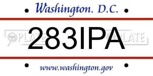 283IPA District Of Columbia License Plate